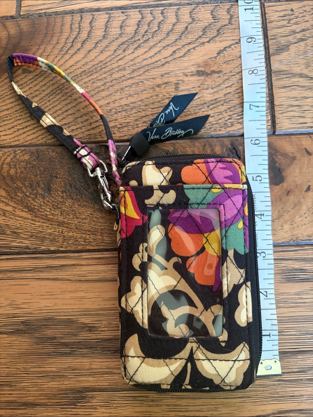 Vera Bradley Black Multi Floral Quilted Wristlet Card Case